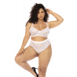 Ensemble 2 pièces blanc grande taille Emberly, soutien gorge et culotte taille haute - MAL8842XWHT