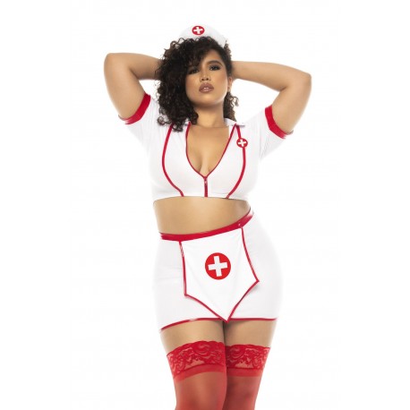 Costume infirmière 3 pièces grande taille, top avec zip fonctionnel, jupe et serre tête - MAL60018XASHW