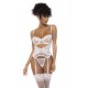 Bustier Chloe en dentelle et résille, avec armatures, porte jarretelles réglables et string assorti - MAL8839WHT