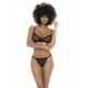 Ensemble 3 pièces Whitney noir, soutien gorge, porte jarretelles tour de taille et string - MAL8860BLK