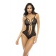 Body Paris en dentelle fantaisie noir avec bretelles réglables - MAL8856BLK