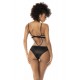 Body Flora noir et chair, avec une fine résille transparente, bretelles ajustables - MAL2746NUKB