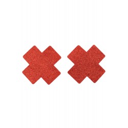 Paire de cache tétons adhésifs croix pailletée rouge - NP-1048RED
