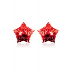 Paire de cache tétons adhésifs étoile pailletée sequin rouge - NP-2020