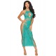Robe longue résille fantaisie turquoise - DG0524AGA
