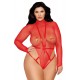 Ensemble 2 pièces grande taille, bodystring résille rouge et harnais - DG13680XRED