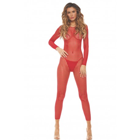 Bodystocking rouge ouvert à l'entrejambe - REN7108-RED