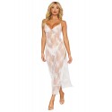 Nuisette longue blanche en dentelle florale, string assorti - DG13667WHT