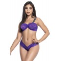 Ensemble deux pièces en dentelle violette et larges bretelles noires imprimées - MAL8698PUR