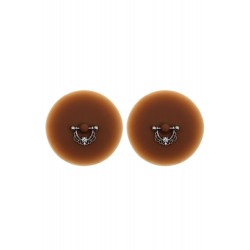 Paire de cache-tétons piercing barre demi-anneau faux diamant peau foncée - XP008F
