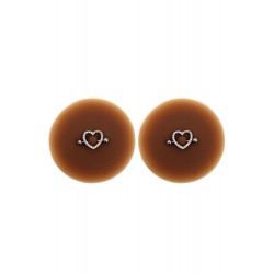 Paire de cache-tétons piercing barre coeur faux diamant peau foncée - XP004F