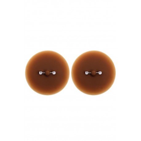 Paire de cache-tétons piercing barre faux diamant peau foncée - XP001F