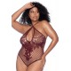 Body string grande taille en résille couleur cerise - MAL1115XCHRY
