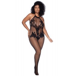 Combinaison grande taille en résille noire - MAL1116XBLK