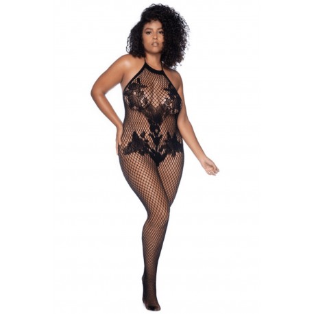 Combinaison grande taille en résille noire - MAL1116XBLK