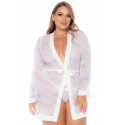 Peignoir grande taille en dentelle blanche - MAL7611XWHT