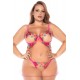 Nuisette grande taille en résille et dentelle florale rose et string assorti - MAL7609XSEGA