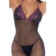 Combinaison en résille et dentelle noire et violette - MAL1122BKPU