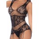 Combinaison noire en résille avec strass - MAL1132BKRH