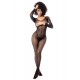 Combinaison manches longues en résille noire - MAL1102BLK