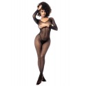 Combinaison manches longues en résille noire - MAL1102BLK