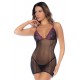 Nuisette en résille ajourée noire et violette - MAL1123BKPU