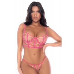 Ensemble 2 pièces résille brodée rose - MAL8914ROWP