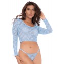 Ensemble 2 pièces en dentelle bleue pastel, crop top et string - MAL8918LBLU