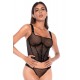 Top style corset en large résille et tanga - MAL2796BLK