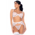 Ensemble 3 pièces en dentelle à cils blanche - MAL8935WHT