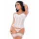 Ensemble 4 pièces blanc, bustier, string et 2 jarretières - MAL8933WHT