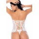 Ensemble 4 pièces blanc, bustier, string et 2 jarretières - MAL8933WHT