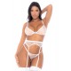 Ensemble 3 pièces en dentelle blanche avec perles - MAL8931WHT