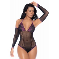 Body noir et violet et mitaines amovibles - MAL1121BKPU