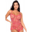 Combishort en dentelle transparente couleur cerise - MAL7543CHRY