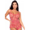 Combishort en dentelle transparente couleur cerise - MAL7543CHRY