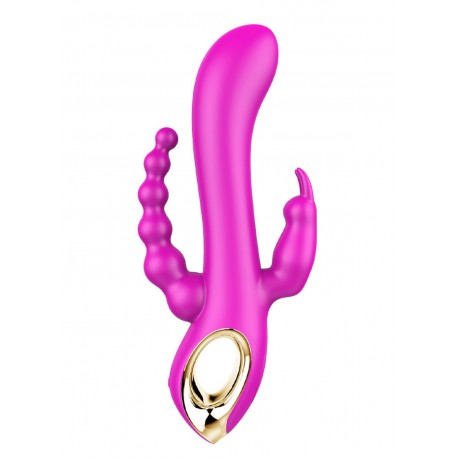 Vibromasseur Rabbit rose avec chapelet vibrant - TOZ-024PNK