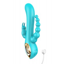 Vibromasseur rabbit bleu avec chapelet vibrant - TOZ-024BLU