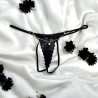 String noir en dentelle avec bijou et chaîne dorée - PM06G-BBLK