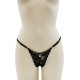String noir en dentelle avec bijou et chaîne dorée - PM06G-BBLK