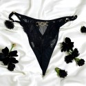 Tanga noir en dentelle avec bijou losanges dorés - PM01GBLK