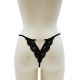 Tanga noir en dentelle avec bijou losanges dorés - PM01GBLK