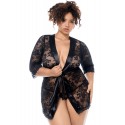 Peignoir en dentelle grande taille Mapalé avec string assorti - MAL7618XBLK