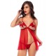 Babydoll sexy à bonnets ouverts avec string Mapalé - MAL7561RED
