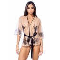 Peignoir sexy en résille imprimée transparente avec string - MAL7615NUBK