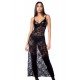 Robe longue sexy en dentelle cuir avec string et porte-jarretelles - MAL7616BLK