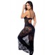 Robe longue sexy en dentelle cuir avec string et porte-jarretelles - MAL7616BLK