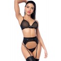 Ensemble 3 pièces noir en résille - MAL2806BLK