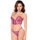 Ensemble sexy 2 pièces bustier string en dentelle satinée - MAL8948PKAG