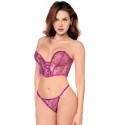 Ensemble sexy 2 pièces bustier string en dentelle satinée - MAL8948PKAG